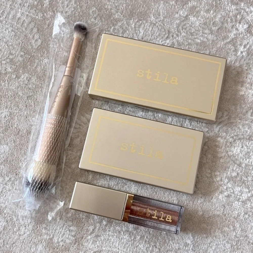 Brand New Stila Bundle Cheek Lip Eye Palette Complexion Brush Blush Bronzer Duo